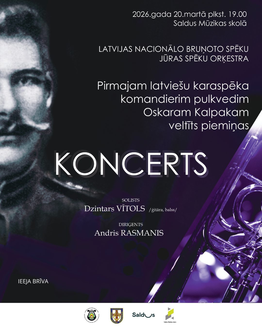 plakāts ar aicinājumu uz koncertu, kas veltīts Oskaram Kalpakam